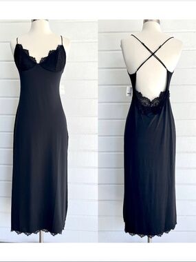 INTIMATELY FREE PEOPLE  Slip Dress Negligee with Side Slit & Lace Trim -NWT!- S